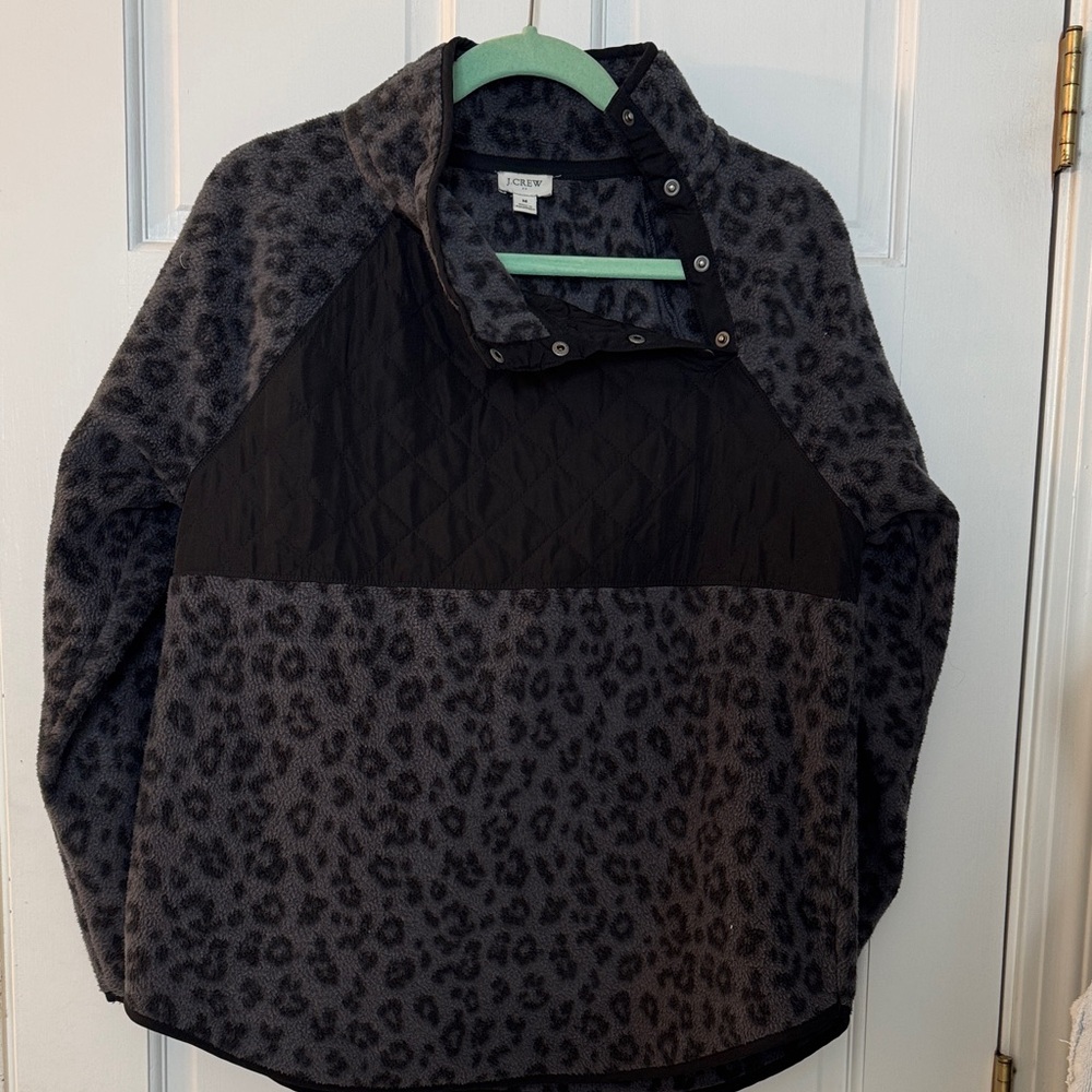 JCREW Gray Leopard Print Quilted Pullover